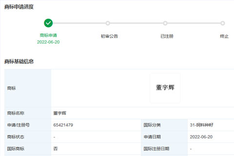 新东方网红主播“董宇辉”商标被注册